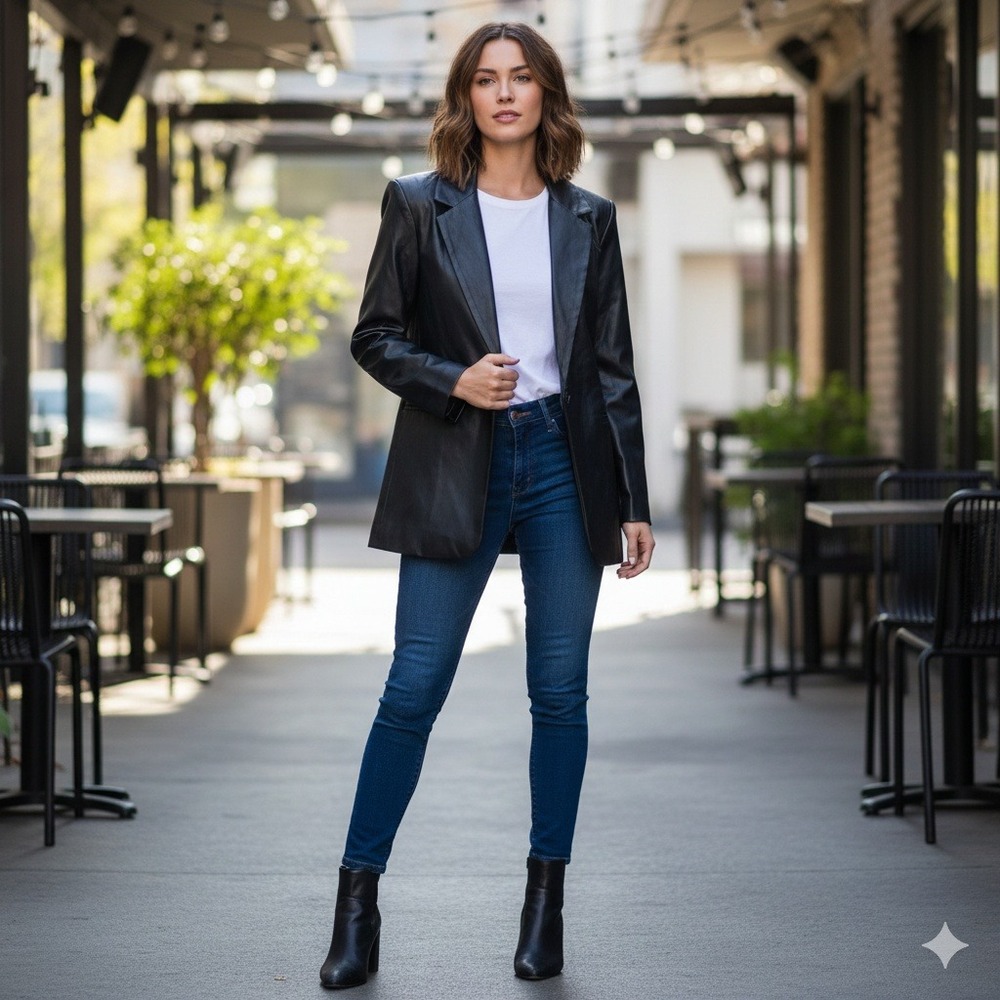 Noir NWT Black Vegan Leather Blazer Boyfriend Jacket Pockets Women Small